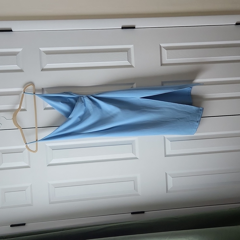 Hello Molly Blue Split Leg V-Neck Low Back Midi Dress